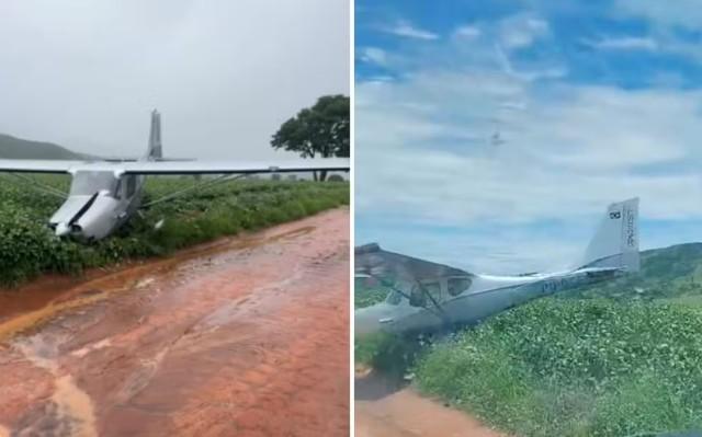 Avião faz pouso de emergência em plantação de soja em Goiás