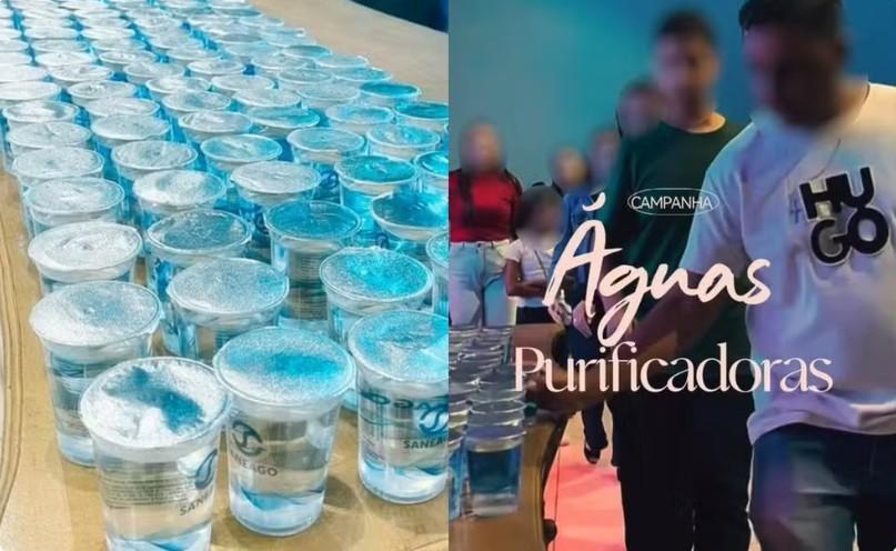 Igreja em Goiânia distribui água “purificadora” em culto usando copos com marca da Saneago