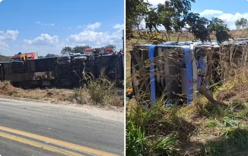 Acidente entre ônibus, caminhão e carros deixa cinco mortos na GO-010