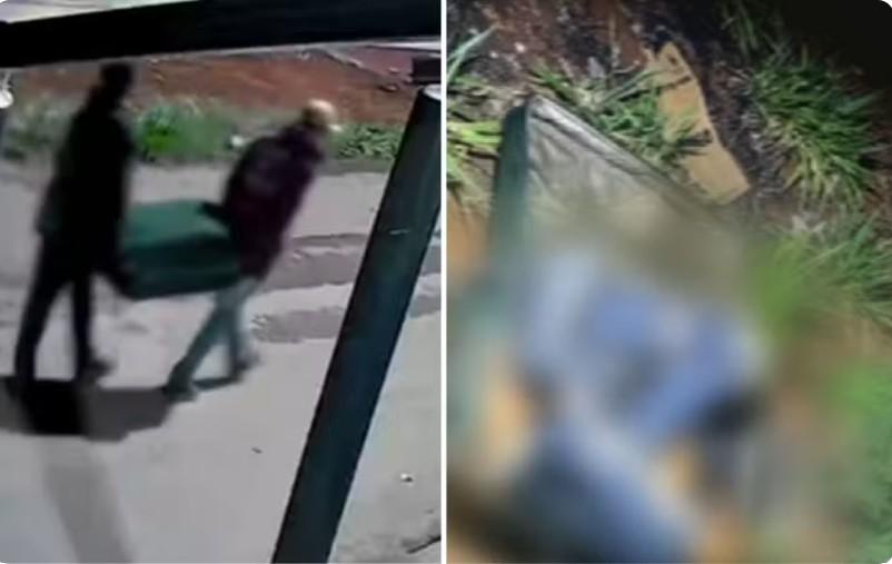 Dupla é filmada carregando mala onde corpo foi encontrado em Goianira