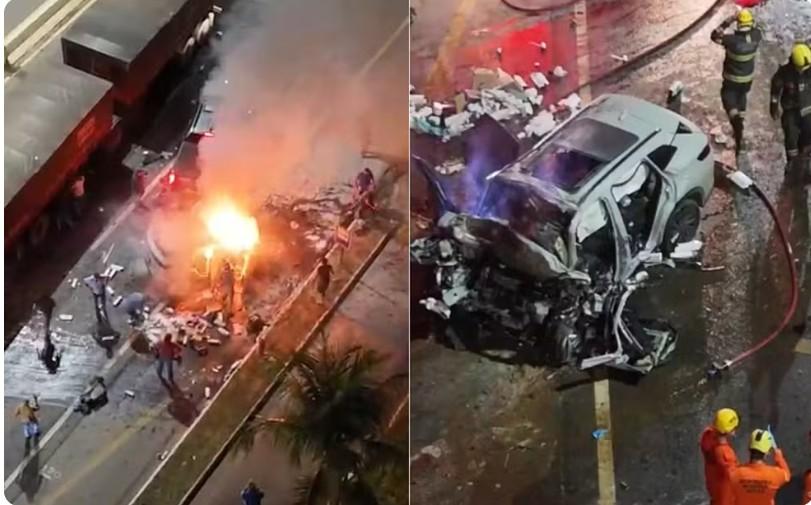 Motorista morre após carro elétrico pegar fogo em acidente na GO-020, em Goiânia