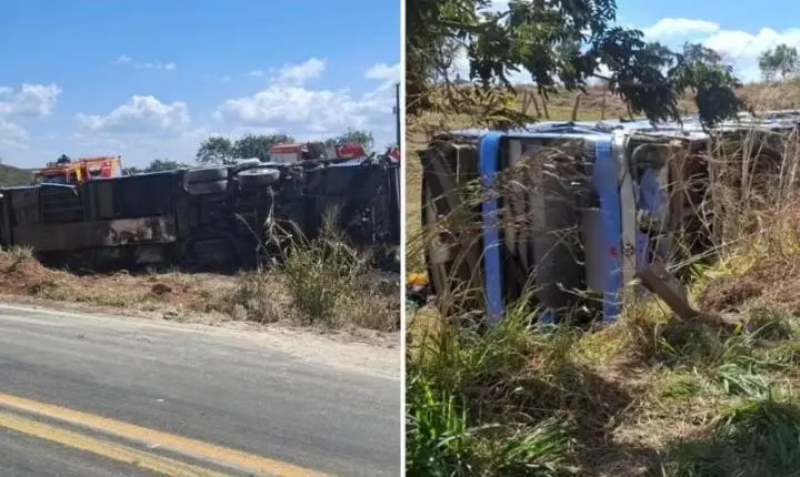 Acidente entre ônibus, caminhão e carros deixa cinco mortos na GO-010