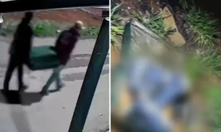 Dupla é filmada carregando mala onde corpo foi encontrado em Goianira