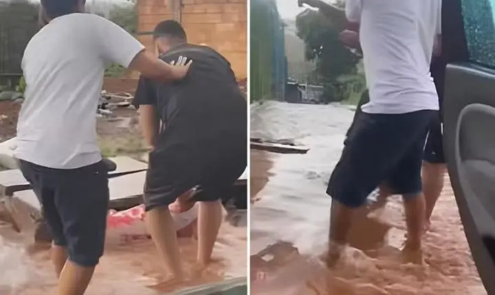Homem é arrastado por enxurrada e fica preso em bueiro durante temporal em Goiás
