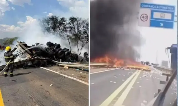 Motorista morre após caminhão pegar fogo em acidente na BR-153, em Goiás
