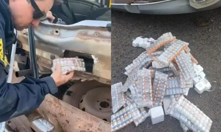 PRF apreende 2 mil ampolas de canetas emagrecedoras escondidas em para-choque de carro em Itumbiara