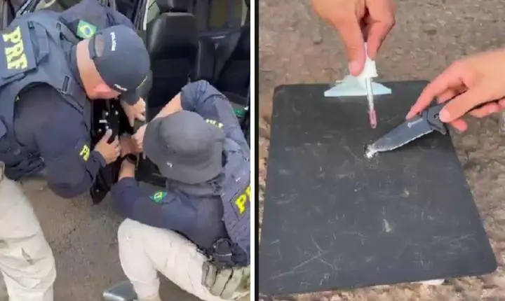 PRF apreende cocaína escondida em porta de caminhonete na BR-153