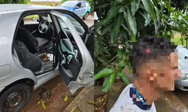 Briga por uso de seta termina com carro apedrejado e passageiro ferido em Anápolis